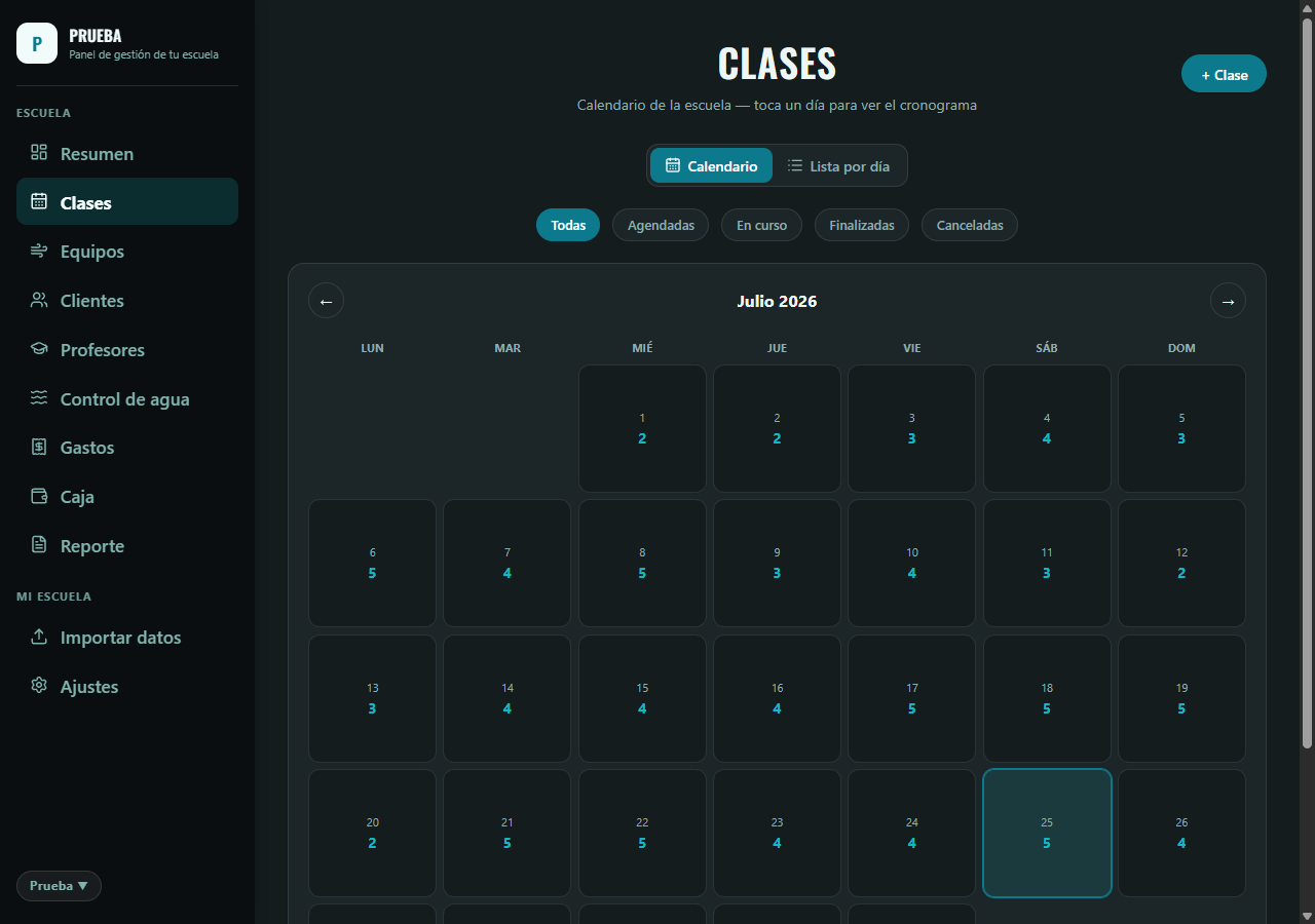 Calendario de clases del mes